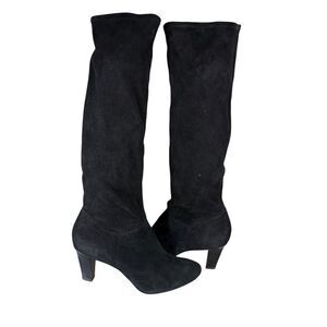 Coach Black Suede Knee High Heeled Boots 8.5B Pull-On Block Heel